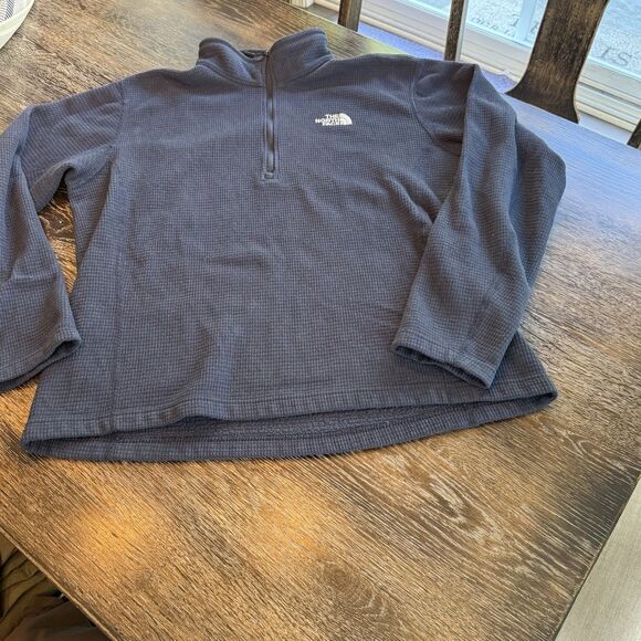 The North Face Mens Sweater Ribbed Fleece Navy Blue 1/4 Zip Pullover Size Large - Picture 1 of 9